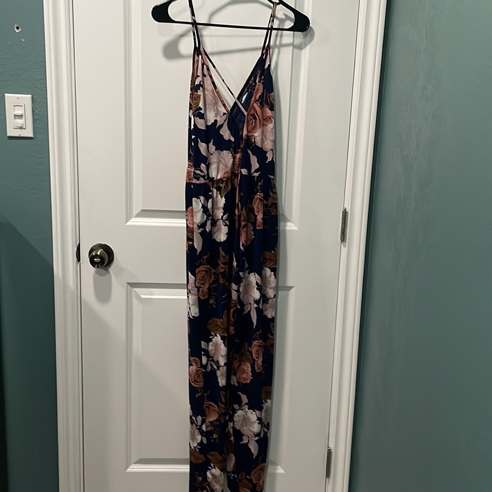 Navy blue floral romper